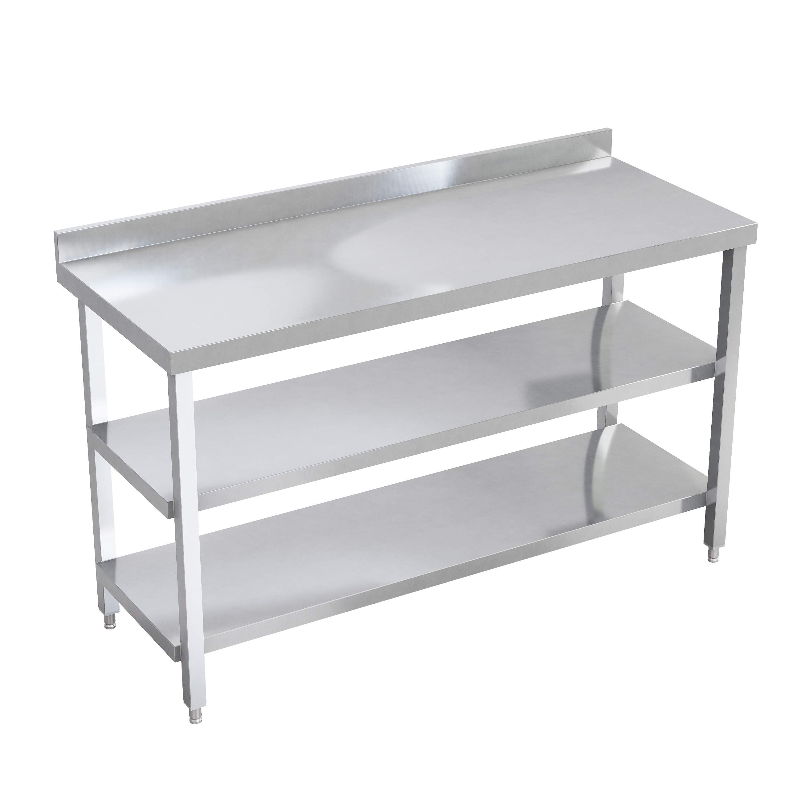 Mesa con salpicadero doble entrepaño pata cuadrada
